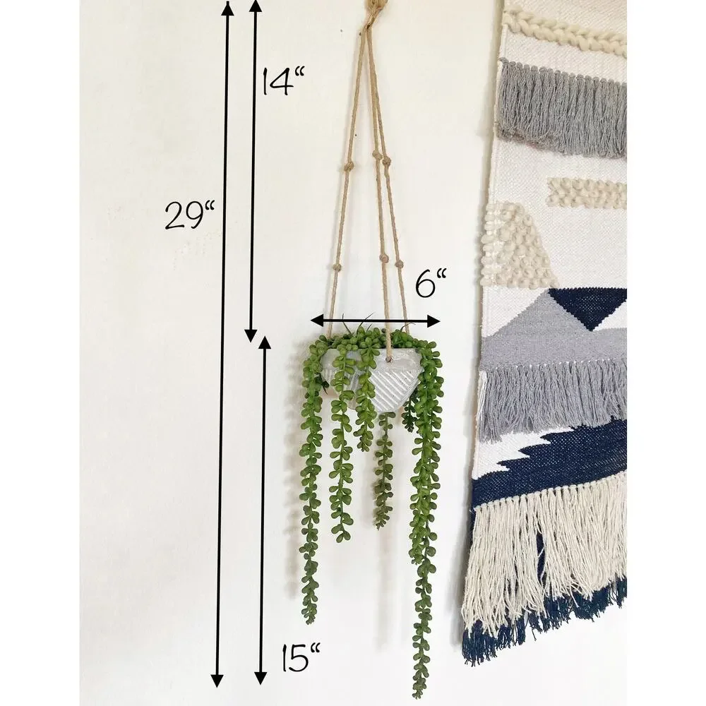 Artificial Burro's Succulent Plant in Textured Concrete Pot with Jute Twine - Picture 3 of 5